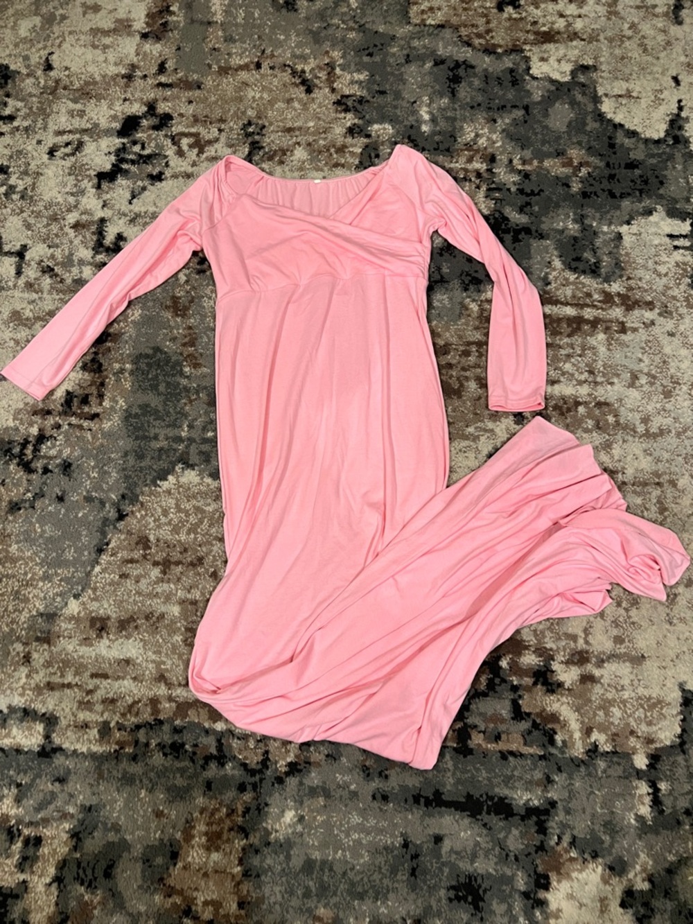 Pink Long Sleeve Maxi Maternity Dress